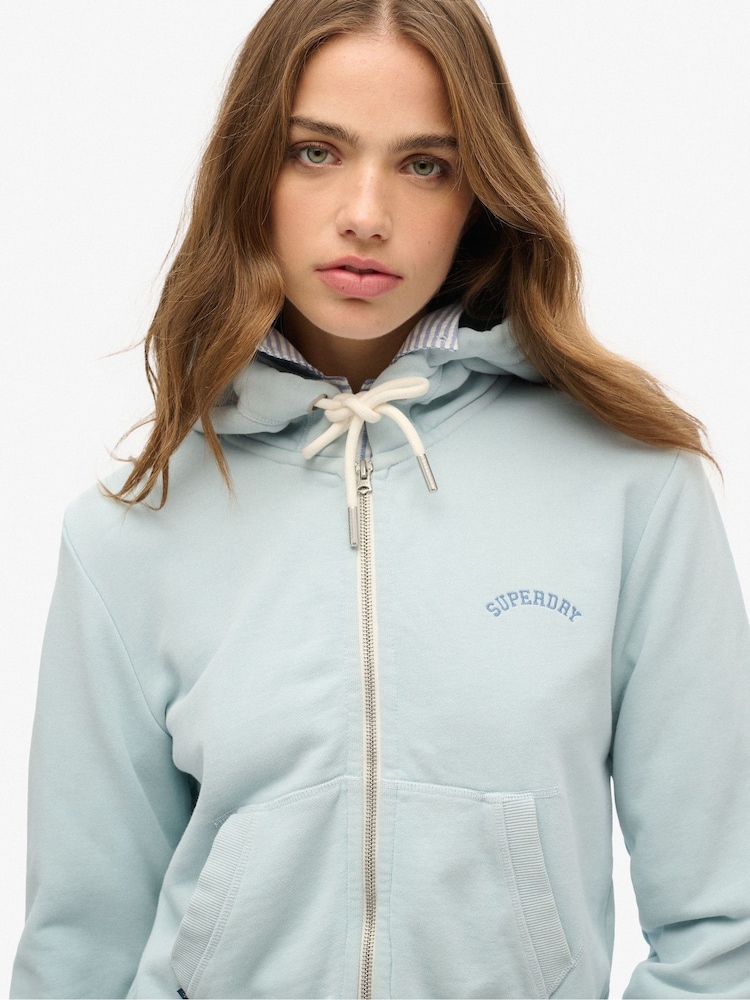 Superdry Blue Essential Logo Cropped Zip 100% Cotton Hoodie - Image 3 of 3