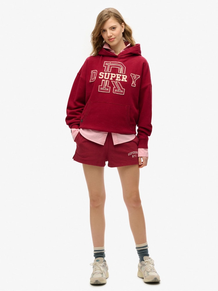 Superdry Red Athletic Essentials Appliqué Relaxed 100% Cotton Hoodie - Image 2 of 3