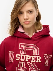 Superdry Red Athletic Essentials Appliqué Relaxed 100% Cotton Hoodie - Image 3 of 3