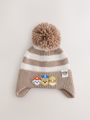 Cream/White Stripe Paw Patrol Ear Flap Pom Beanie Hat (1-6yrs) - Image 1 of 3