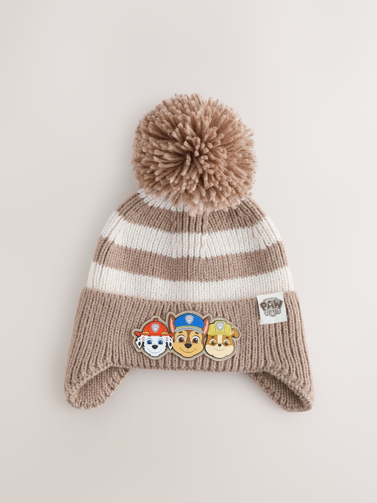 Cream/White Stripe Paw Patrol Ear Flap Pom Beanie Hat (1-6yrs) - Image 1 of 3