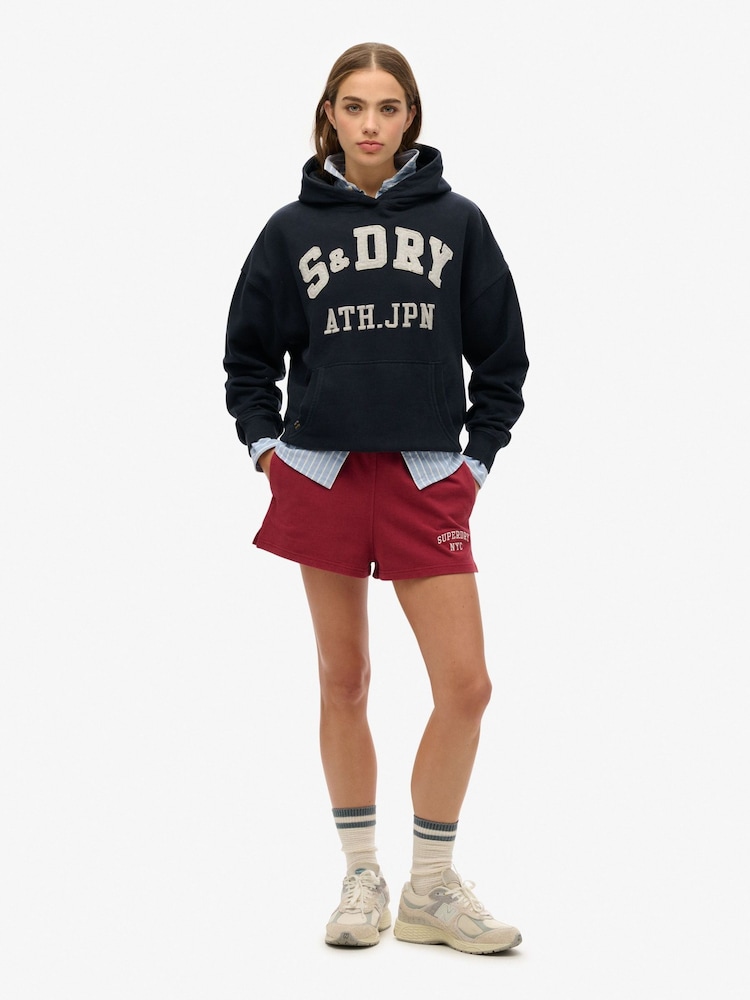 Superdry Blue Athletic Essentials Appliqué Relaxed 100% Cotton Hoodie - Image 2 of 3