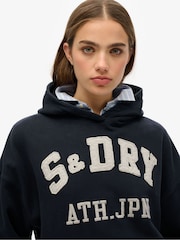 Superdry Blue Athletic Essentials Appliqué Relaxed 100% Cotton Hoodie - Image 3 of 3