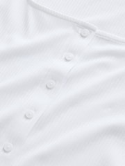 White Short Sleeve Ribbed Button Through Top - Image 3 of 3