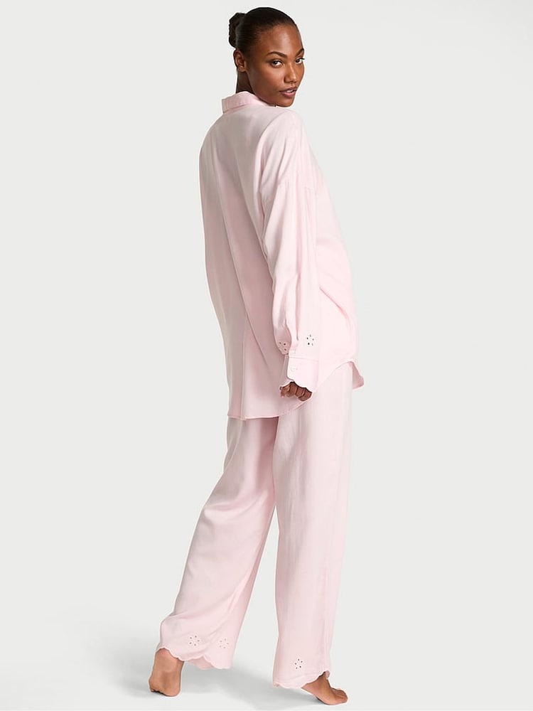 Victoria's Secret Angel Pink Eyelet Cotton Modal Long Pyjama Set - Image 2 of 2