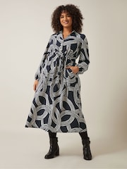 Evans Blue Linear Print Crepe Midaxi Dress - Image 1 of 6