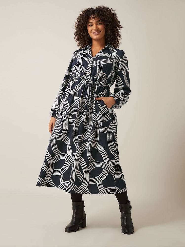 Evans Blue Linear Print Crepe Midaxi Dress - Image 1 of 6