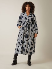 Evans Blue Linear Print Crepe Midaxi Dress - Image 2 of 6
