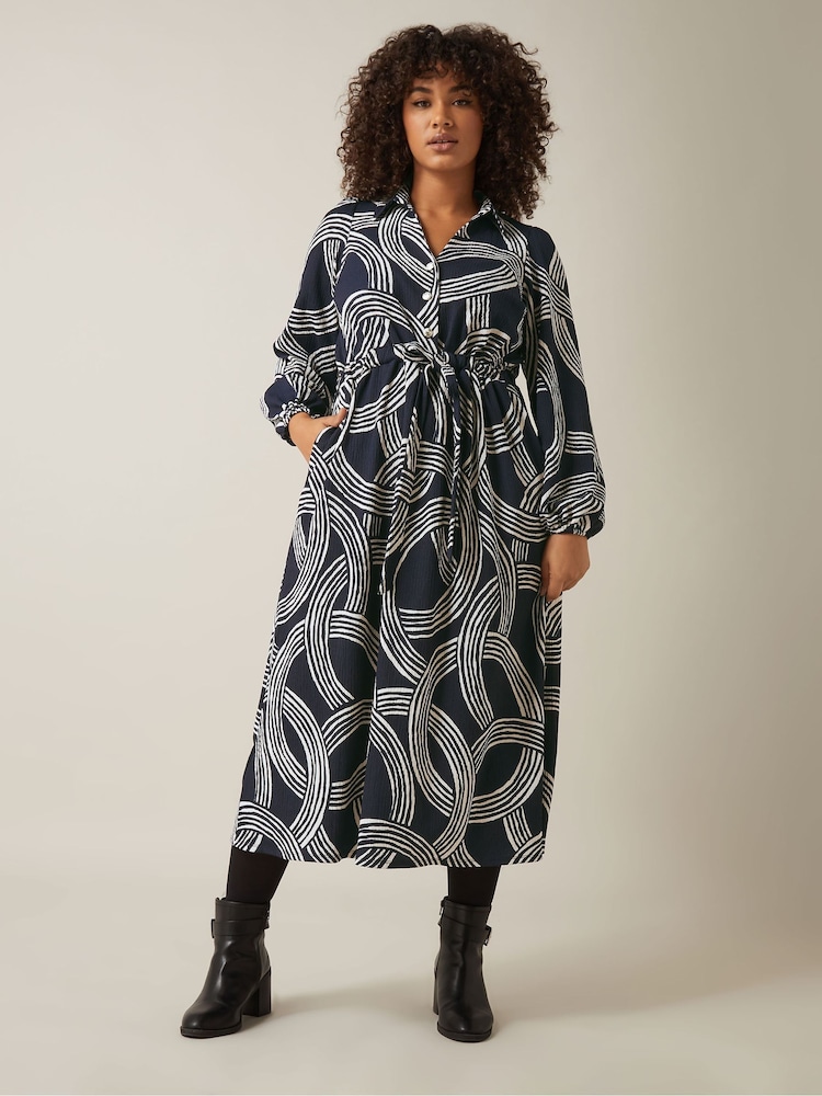 Evans Blue Linear Print Crepe Midaxi Dress - Image 2 of 6
