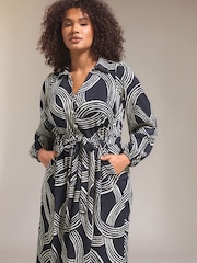 Evans Blue Linear Print Crepe Midaxi Dress - Image 5 of 6