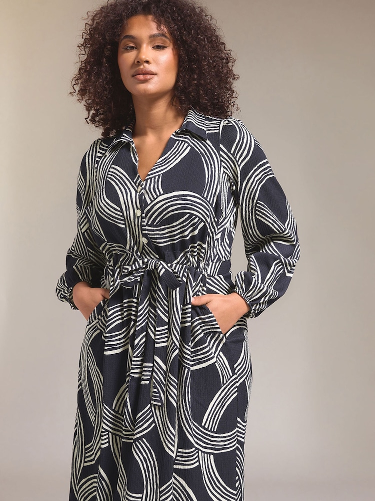 Evans Blue Linear Print Crepe Midaxi Dress - Image 5 of 6