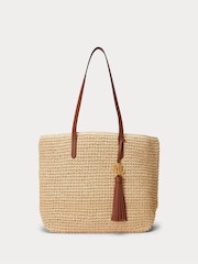 Lauren Ralph Lauren Raffia Logo 100% Cotton Tan Brown Bag - Image 1 of 9