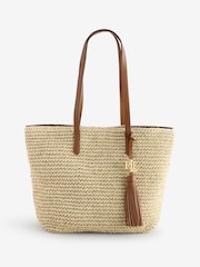 Lauren Ralph Lauren Raffia Logo 100% Cotton Tan Brown Bag - Image 2 of 9