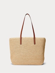 Lauren Ralph Lauren Raffia Logo 100% Cotton Tan Brown Bag - Image 3 of 9