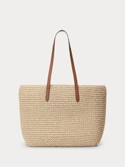 Lauren Ralph Lauren Raffia Logo 100% Cotton Tan Brown Bag - Image 5 of 9