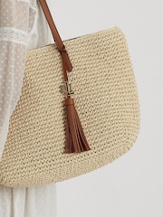 Lauren Ralph Lauren Raffia Logo 100% Cotton Tan Brown Bag - Image 6 of 9