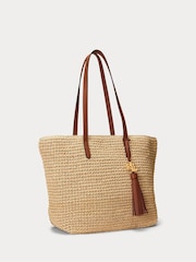 Lauren Ralph Lauren Raffia Logo 100% Cotton Tan Brown Bag - Image 7 of 9