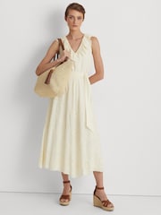 Lauren Ralph Lauren Raffia Logo 100% Cotton Tan Brown Bag - Image 9 of 9