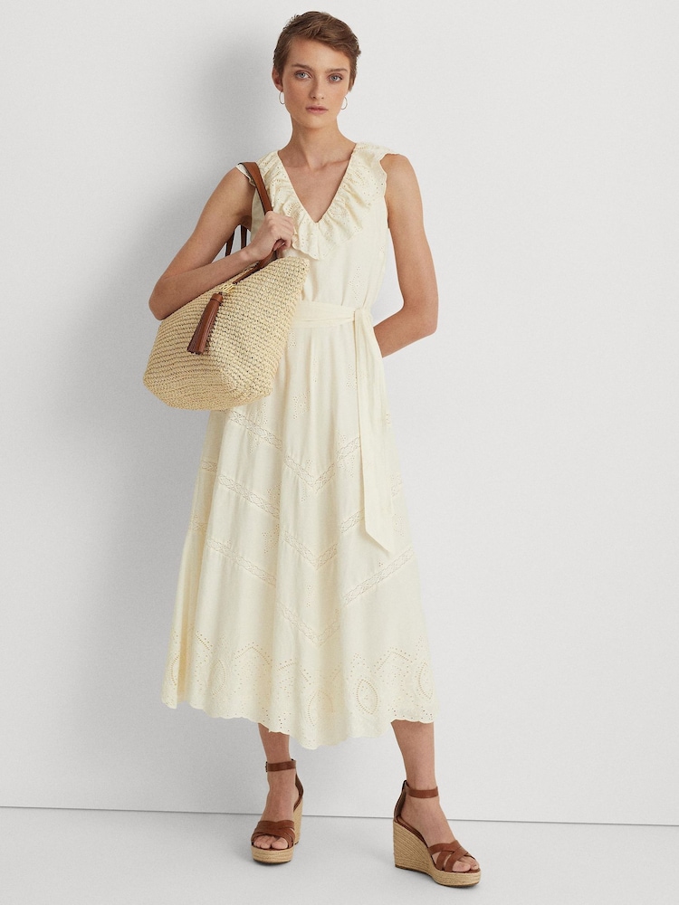Lauren Ralph Lauren Raffia Logo 100% Cotton Tan Brown Bag - Image 9 of 9