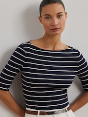 Lauren Ralph Lauren Judy Stretch Cotton Boatneck Top - Image 1 of 5