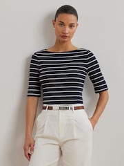 Lauren Ralph Lauren Judy Stretch Cotton Boatneck Top - Image 2 of 5