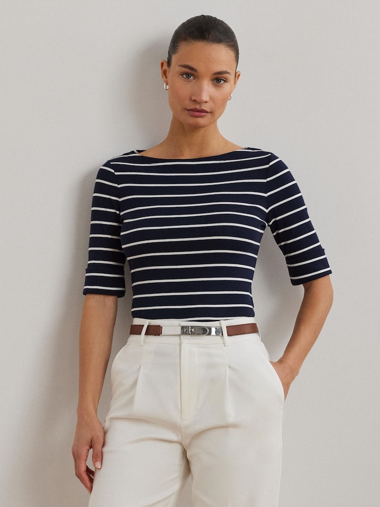 Lauren Ralph Lauren Judy Stretch Cotton Boatneck Top - Image 2 of 5