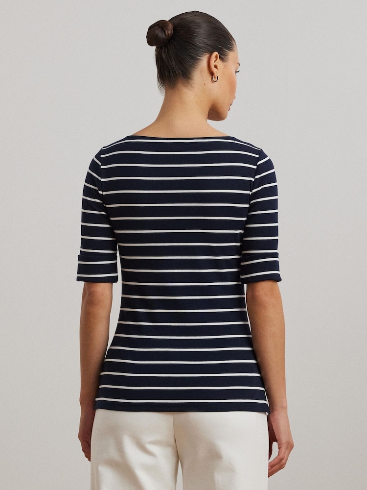 Lauren Ralph Lauren Judy Stretch Cotton Boatneck Top - Image 3 of 5
