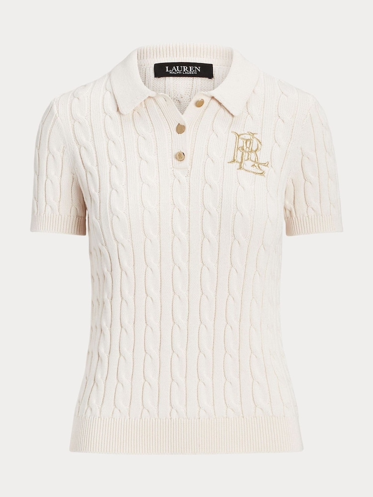 Lauren Ralph Lauren Cream Cotton Knitted Polo Shirt - Image 1 of 1