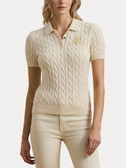 Lauren Ralph Lauren Natrissa Embridered Logo Cable Knit Polo Shirt - Image 3 of 8