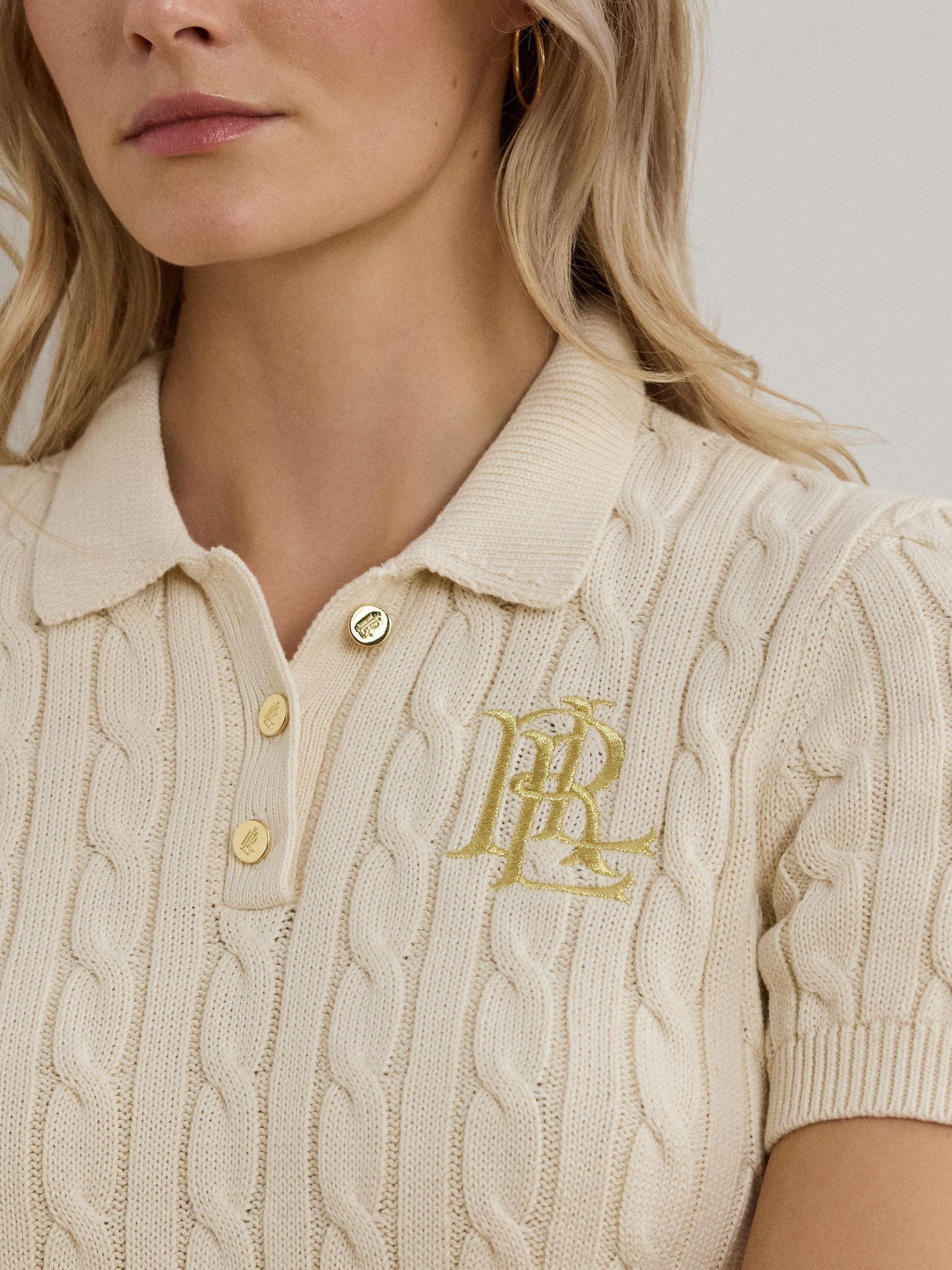 RALPH LAUREN クルーネック ニット 半袖 L ベージュ 胸ロゴ RALPH LAUREN｜ショートスリーブ クルーネック セーター | Rakuten