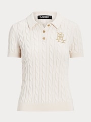 Lauren Ralph Lauren Natrissa Embridered Logo Cable Knit Polo Shirt - Image 8 of 8