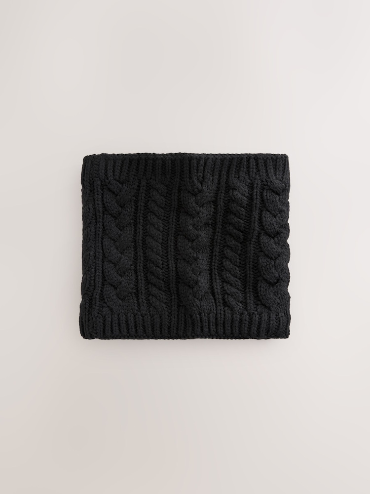 Black Cable Knit Snood (1-16yrs) - Image 2 of 3 Black Cable Knit Snood (1-16yrs) - Image 2 of 3