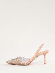Lipsy Nude Embellished Perspex Slingback Court Heels - Image 5 of 5