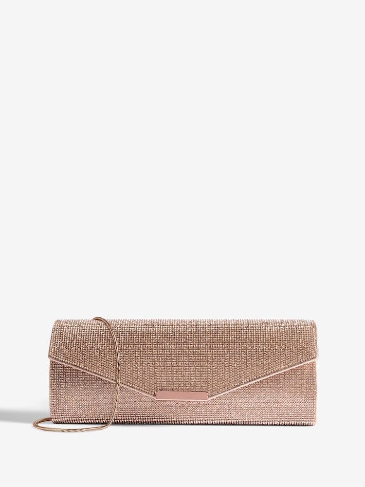 Lipsy Pink Gold Clutch Bag - Image 1 of 6 Lipsy Pink Gold Clutch Bag - Image 1 of 6