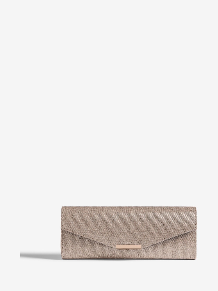 Lipsy Gold Gltter Slim Clutch Bag - Image 1 of 1 Lipsy Gold Gltter Slim Clutch Bag - Image 1 of 1