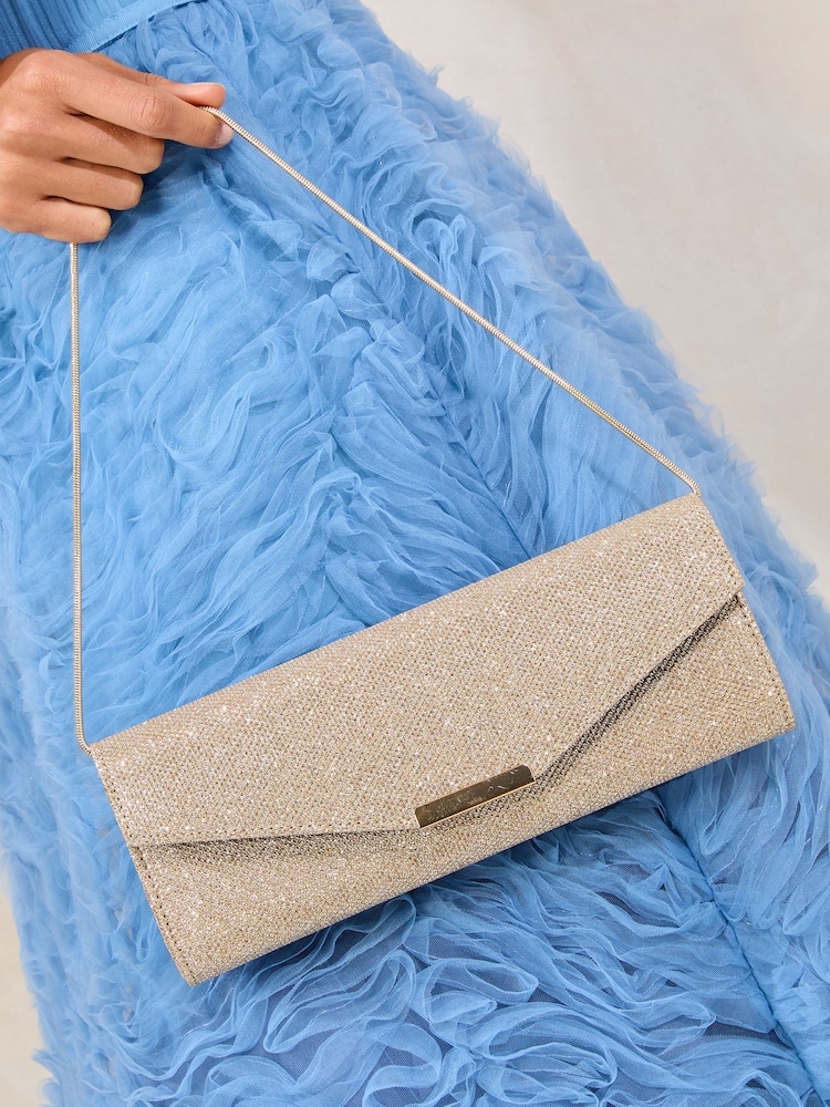 Lipsy Gold Gltter Slim Clutch Bag - Image 2 of 6 Lipsy Gold Gltter Slim Clutch Bag - Image 2 of 6