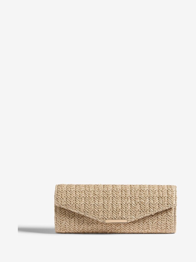 Lipsy Natural Raffia Slim Clutch Bag - Image 1 of 1