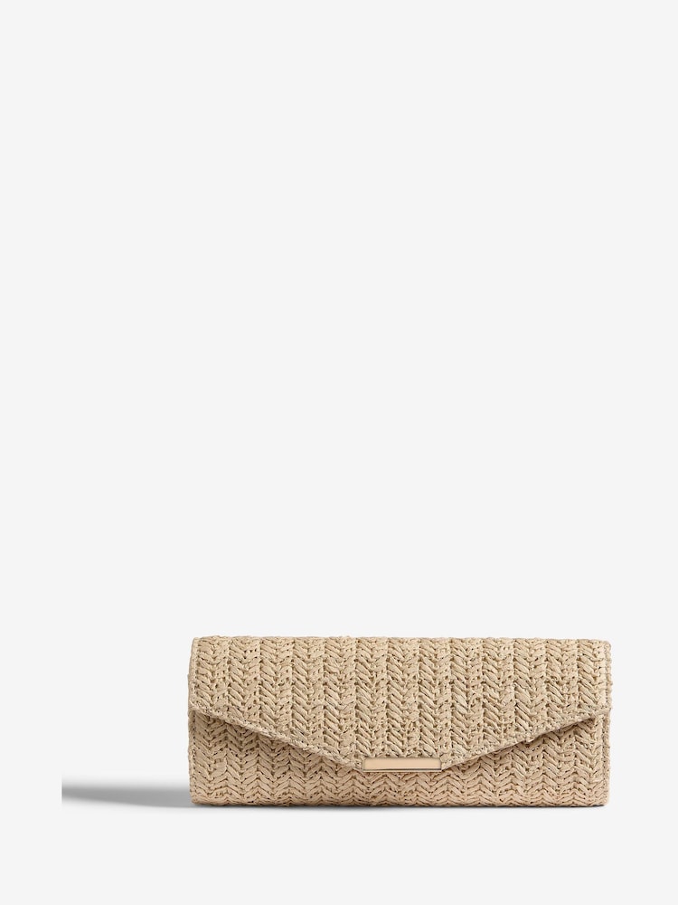 Lipsy Natural Raffia Slim Clutch Bag - Image 1 of 6 Lipsy Natural Raffia Slim Clutch Bag - Image 1 of 6
