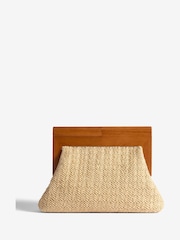 Lipsy Beige Raffia Clutch Bag With Wooden Handle - Image 1 of 6