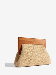 Lipsy Beige Raffia Clutch Bag With Wooden Handle - Image 3 of 6