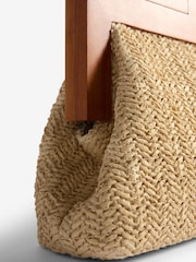 Lipsy Beige Raffia Clutch Bag With Wooden Handle - Image 4 of 6