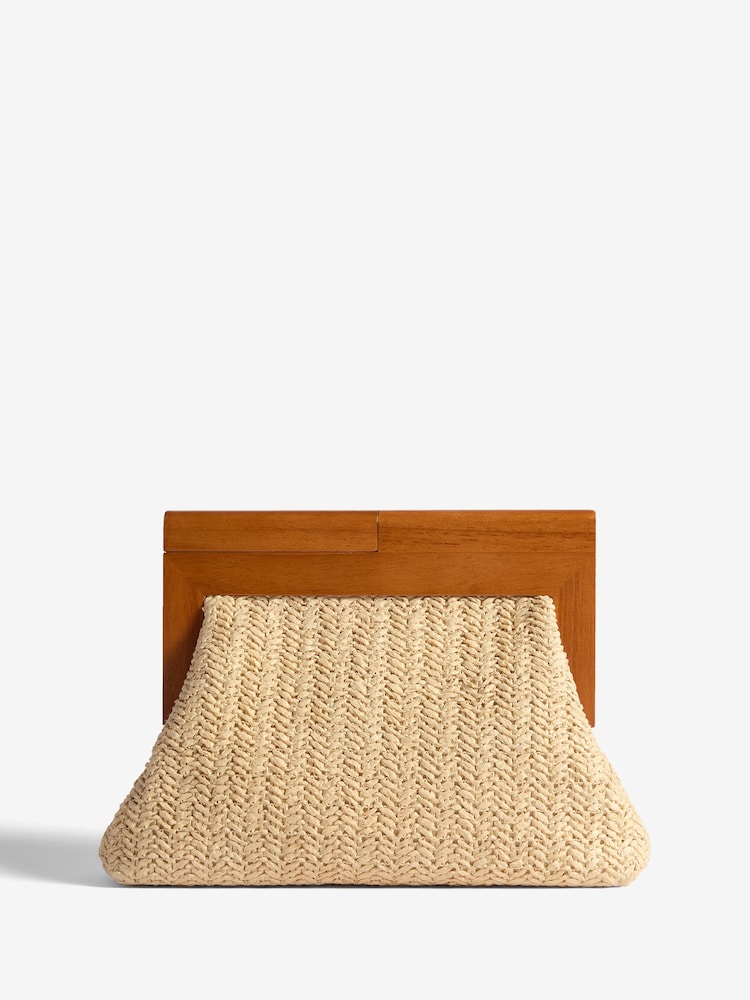 Lipsy Beige Raffia Clutch Bag With Wooden Handle - Image 6 of 6 Lipsy Beige Raffia Clutch Bag With Wooden Handle - Image 6 of 6