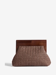 Lipsy Brown Raffia Clutch Bag With Wooden Handle - Image 1 of 6
