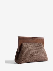 Lipsy Brown Raffia Clutch Bag With Wooden Handle - Image 3 of 6