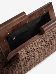 Lipsy Brown Raffia Clutch Bag With Wooden Handle - Image 5 of 6