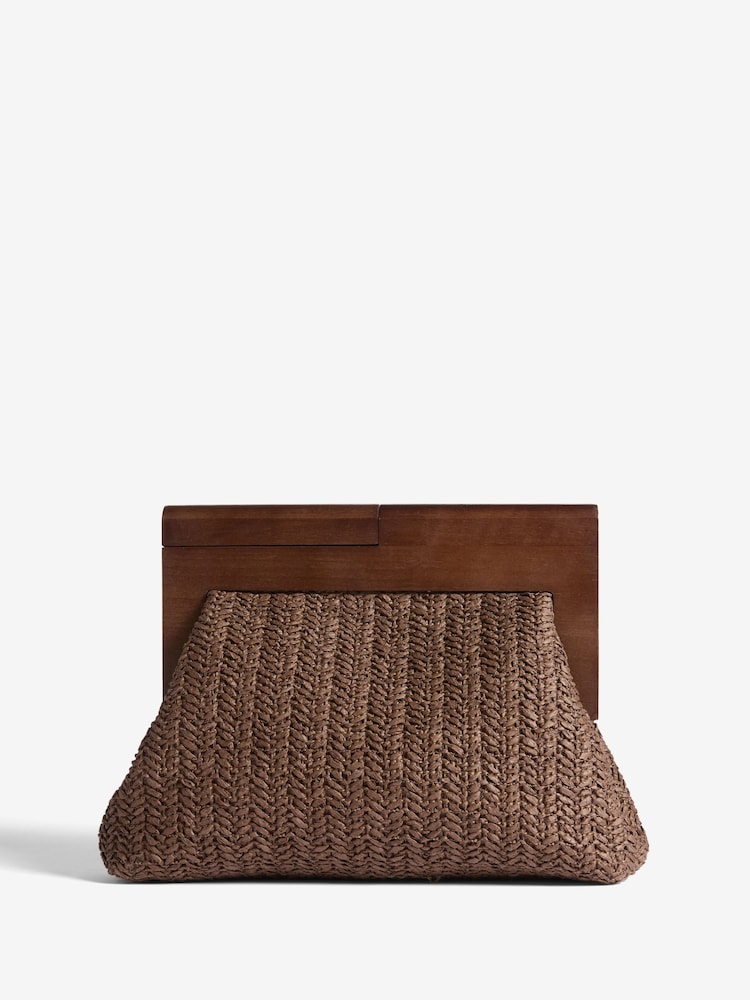 Lipsy Brown Raffia Clutch Bag With Wooden Handle - Image 6 of 6 Lipsy Brown Raffia Clutch Bag With Wooden Handle - Image 6 of 6