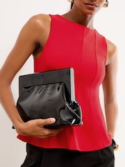 Lipsy Black Raffia Clutch Bag With Wooden Handle - Image 2 of 6
