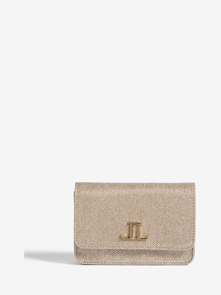 Lipsy Gold Glitter Mini Phone Cross-Body Bag - Image 1 of 6