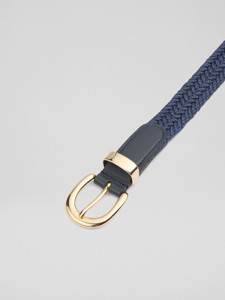 LK Bennett Blue Griffen Fabric & Nappa Leather Crochet Fabric Belt - Image 2 of 2