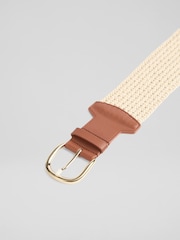LK Bennett Brown Eliana Fabric & Nappa Leather Crochet Fabric Leather Belt - Image 2 of 2